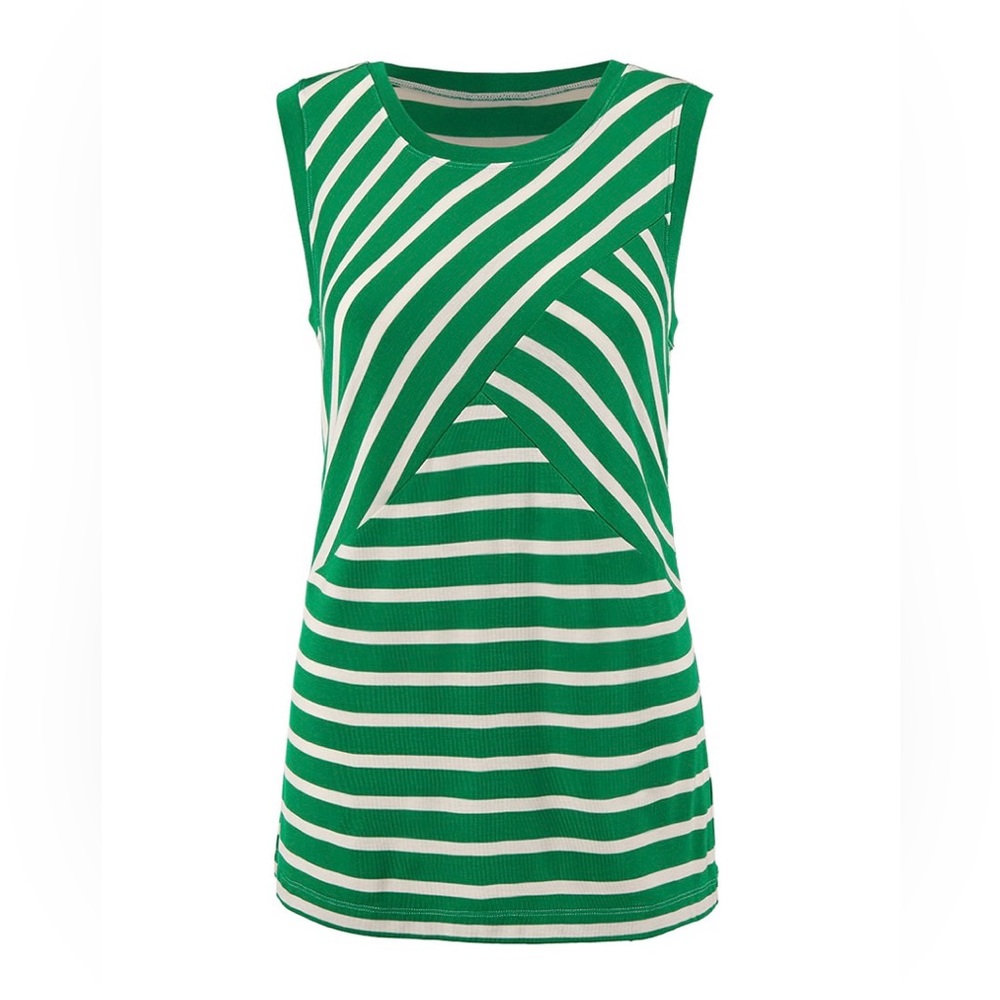 CAbi Green and White Striped Sleeveless Tank